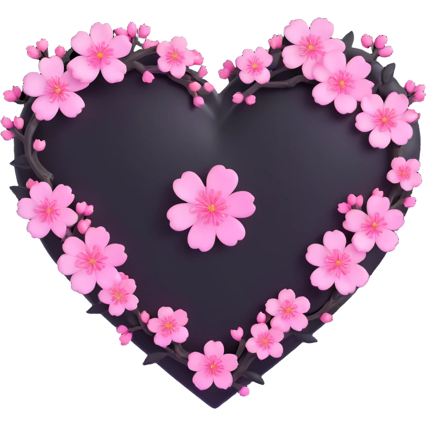 goth sakura heart, black heart with a glowing pink outline and sakura blossoms, ethereal and vibrant emoji