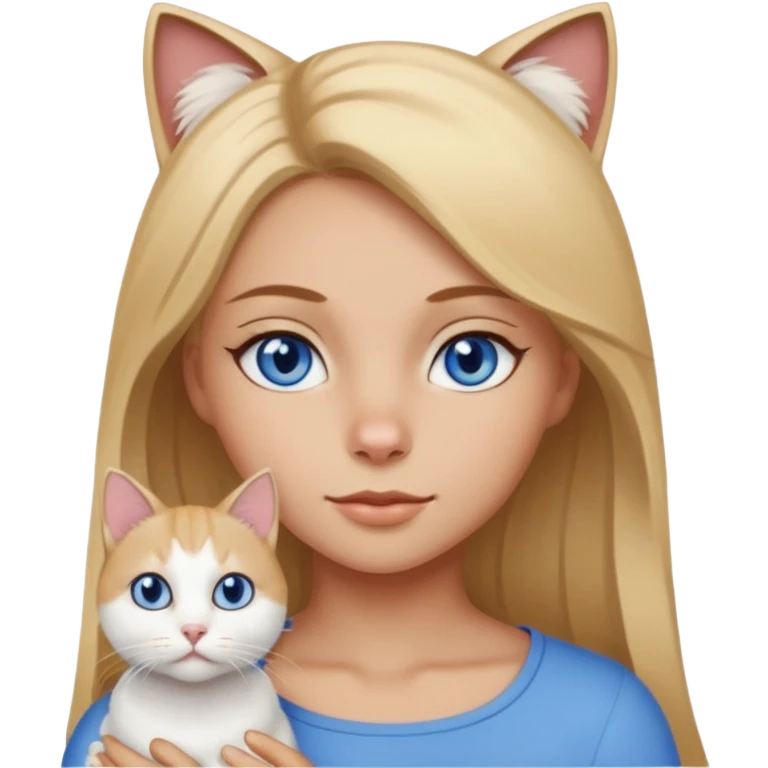 menina loira escura com olhos de cor mel com uma gata branca com olhos azuis emoji