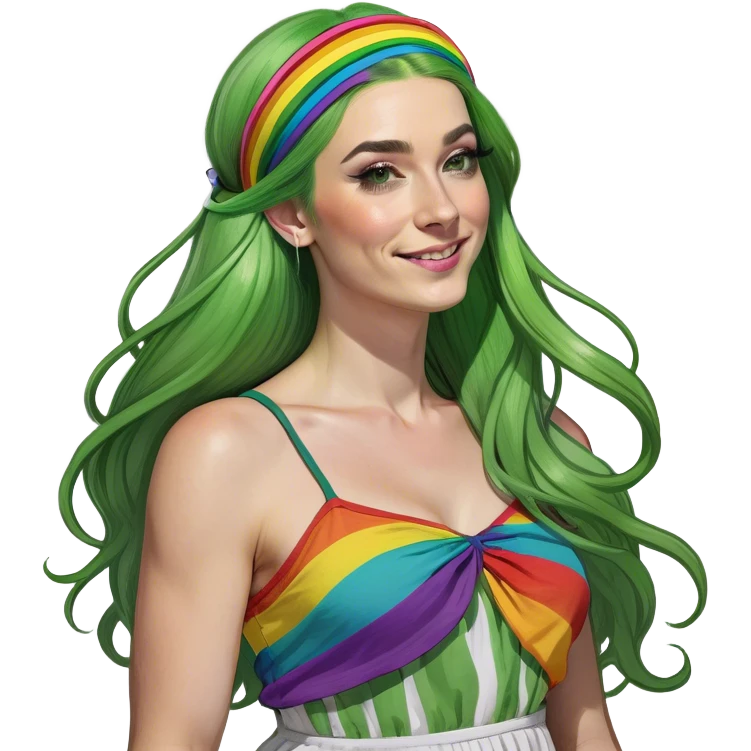 Realistic White woman with long red  rainbow hair emoji