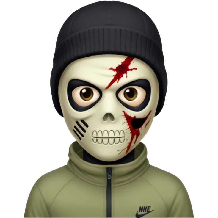 make a, zombie, boy, blackhair with a ski mask pull from nike ou syna, creepy expression emoji emoji