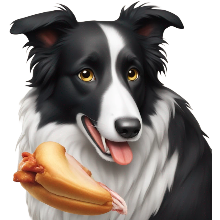 A border collie eating a chicken that is dead  emoji
