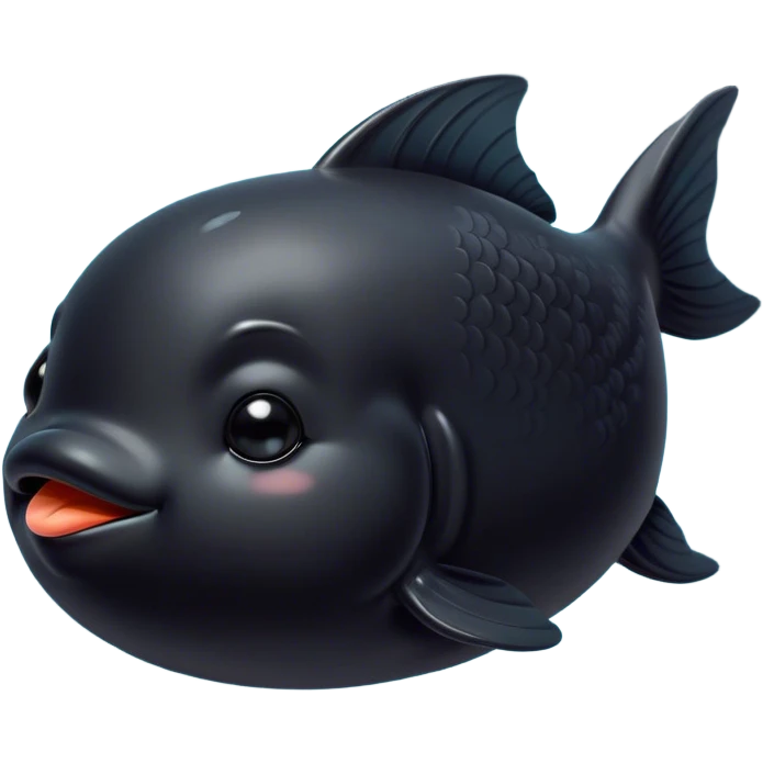 Meme-Worthy Cute Sleeping Black Goldfish Portrait Emoji, Head resting peacefully with a contented smile, showcasing a streamlined, graceful body and a luxuriously soft deep black hue, eyes closed in a serene, floating nap, Simplified yet hilariously adorable features, highly detailed, glowing with a soft, drowsy light, high shine, relaxed and utterly lovable, stylized with an air of playful laziness, bright and heartwarming, soft glowing outline, capturing the essence of a comically sleepy goldfish, so meme-worthy it feels like it could instantly become the next viral sensation of adorable slumber! emoji