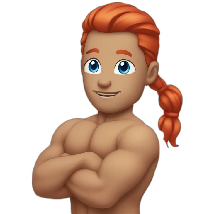 Yoga bodybuilder blue eyes slick red hair emoji