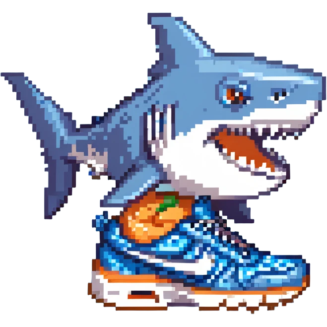 shark wearing blue Nike sneakers, playful emoji