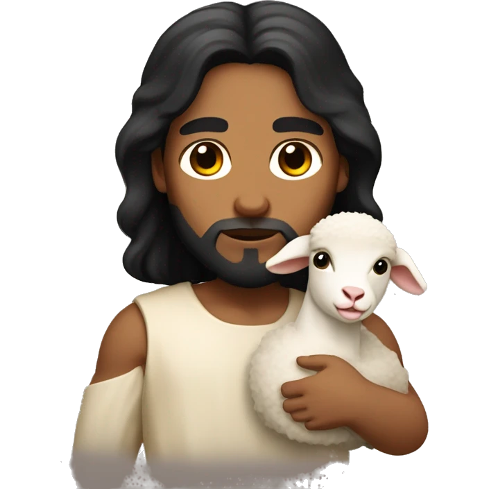 Jesus with black hair and tan skin holding a lamb emoji
