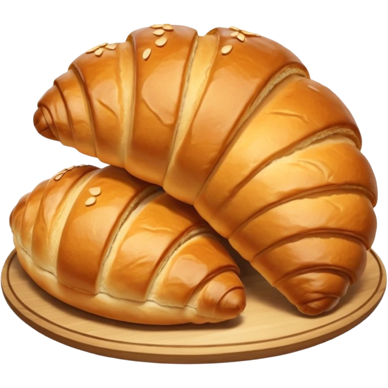 meat.A group of baked goods: a round bread roll beside a small croissant on a warm golden background. emoji