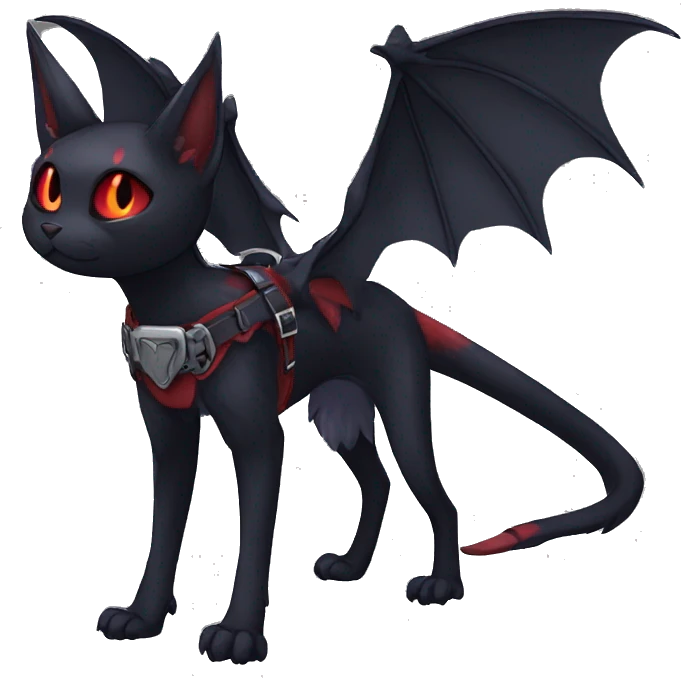 cool anthro edgy black evil red ethereal fantasy nargacuga-bat-cat-Fakemon collar harness full body emoji