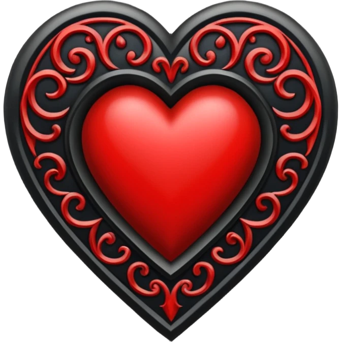 Can you make a heart with a gothic design, I want black and blood red colors . In the middle of the heart there should be the letter I emoji