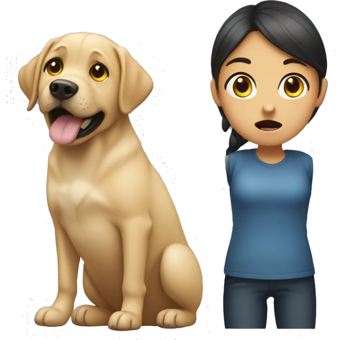 Create an emoji of a girl getting scared by a labrador getting too close to her face emoji