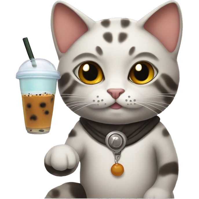 Sarcastic looking cat holding boba tea emoji