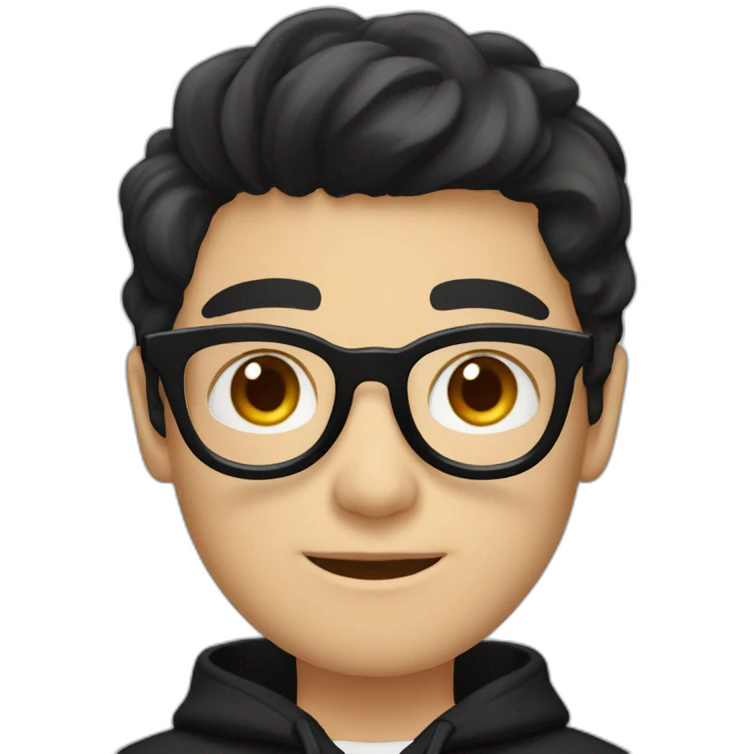 White boy wearing glasses in a black hoodies with wavey black hair emoji
