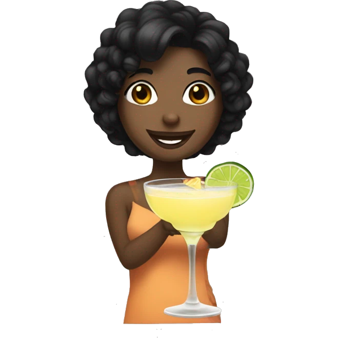 Black hair  holding margarita smiling  emoji