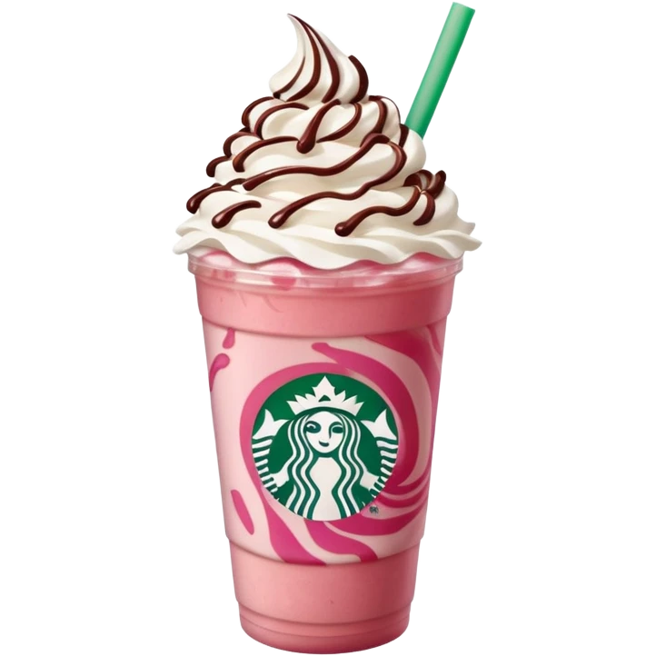 Strawberry Starbucks frappe with strawberry jam at the bottom with whipped cream and chocolate drizzle emoji