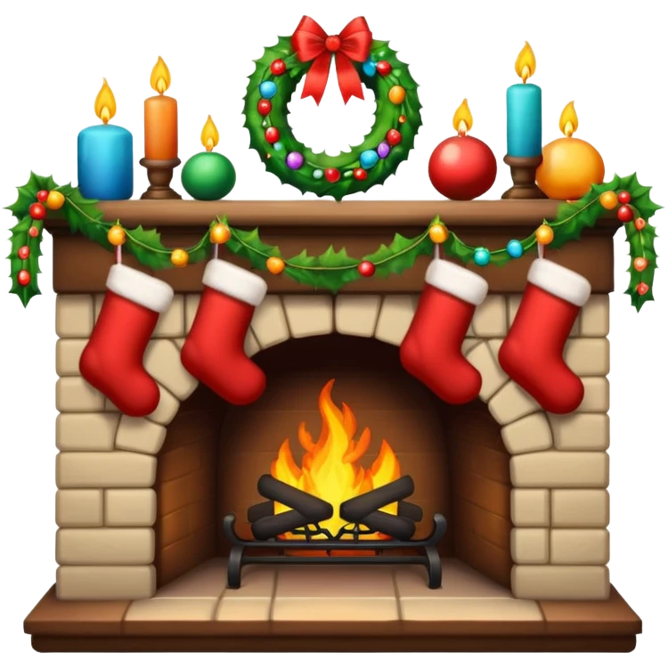 Christmas fireplace with decorations emoji