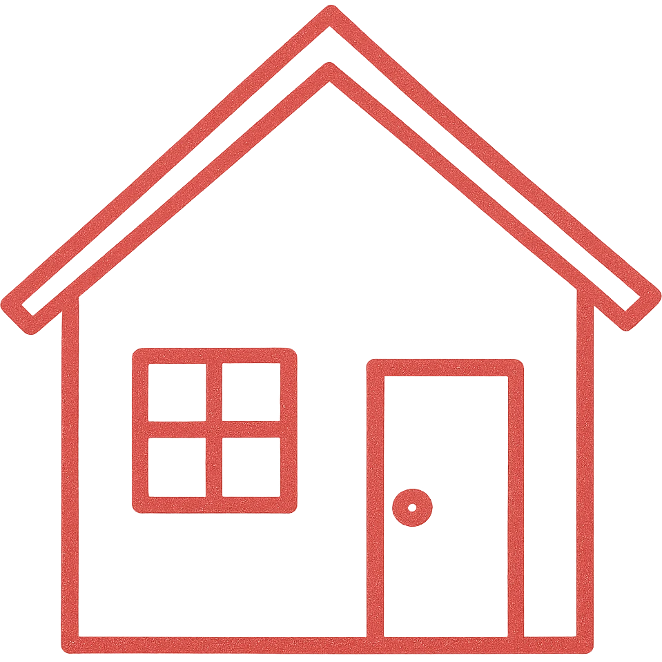 minimal house, red emoji