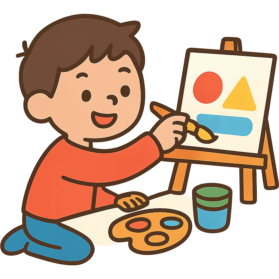flat toon style of a kid painting with simple shapes emoji