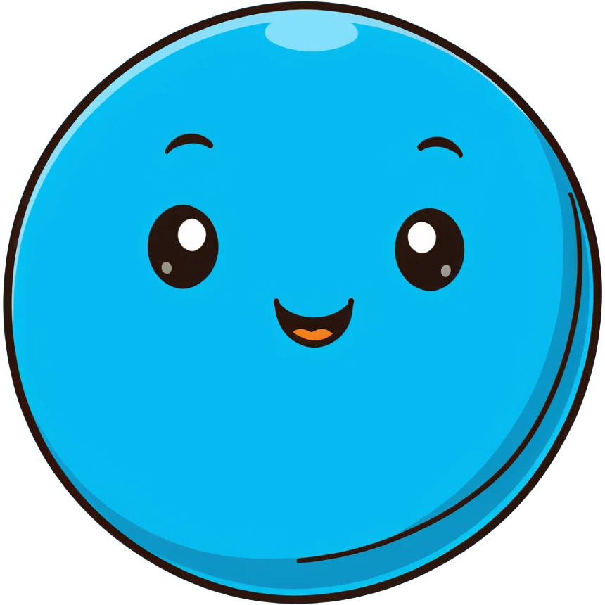 Neptune planet with azure blue surface and a happy face with big eyes emoji