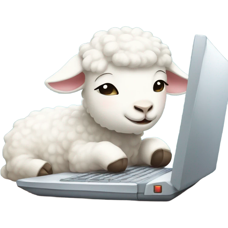 cute white sleepy lamb using a computer next to it emoji