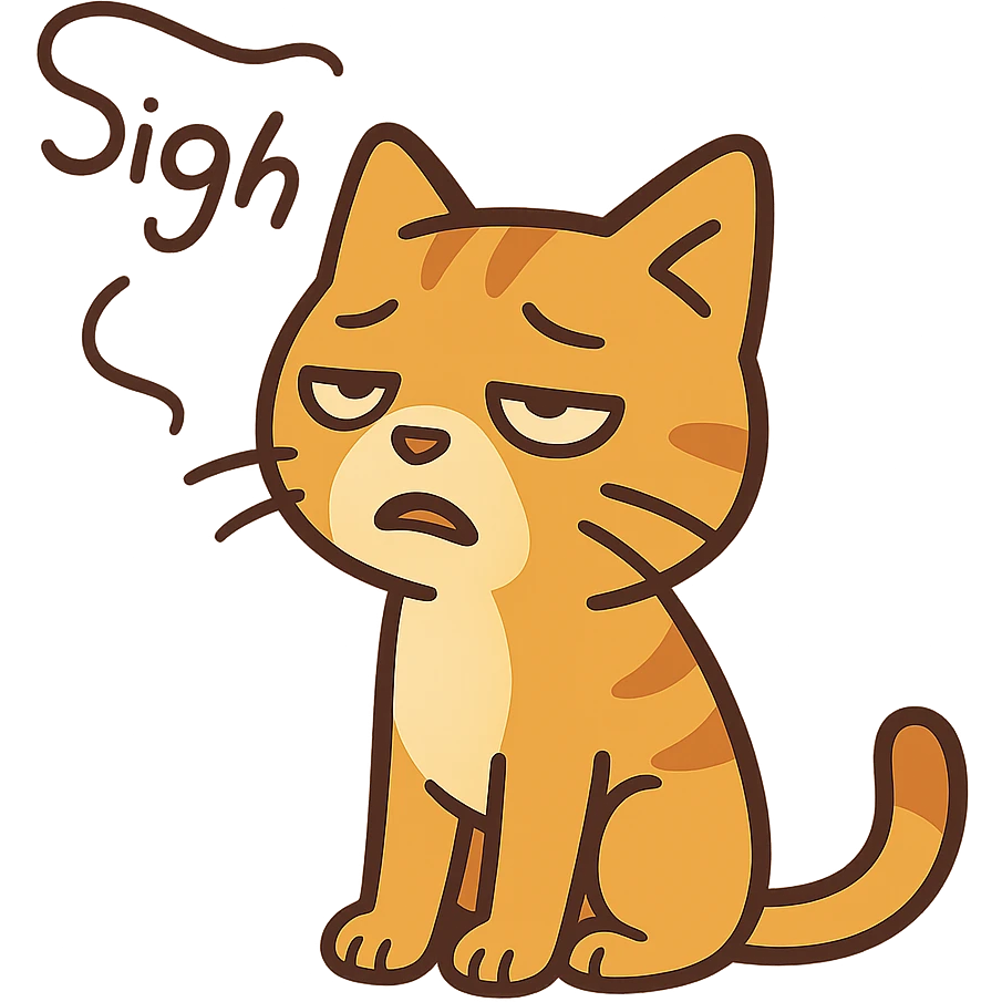 flat toon style cat with a dramatic sigh, giving up emoji