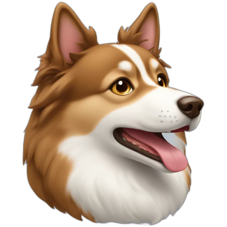 Brown and white shelty face with tongue showing in mouth emoji