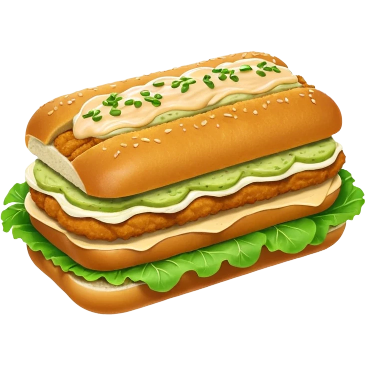 schnitzel sandwich: an oblong roll topped with a schnitzel, placed on a lettuce leaf, drizzled with remoulade, no cheese or other ingredients emoji