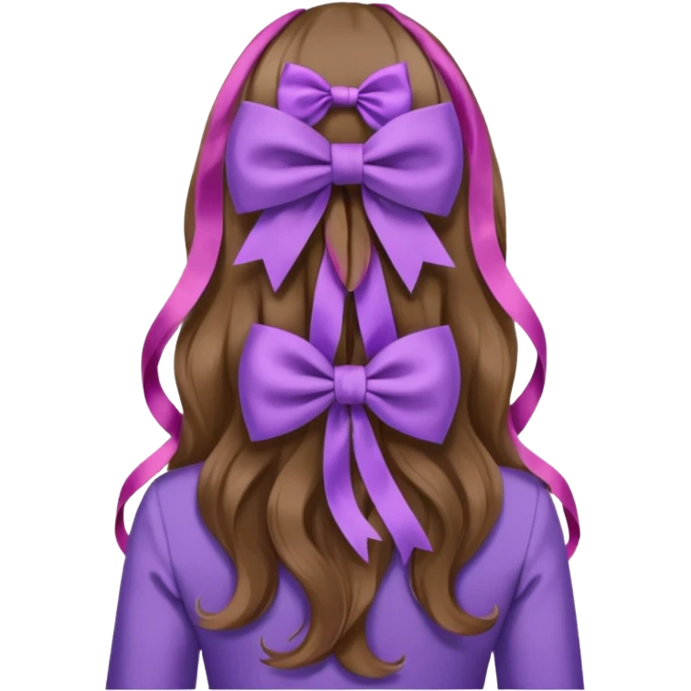 long wavy brown hair from behind with a medium lilac bow emoji