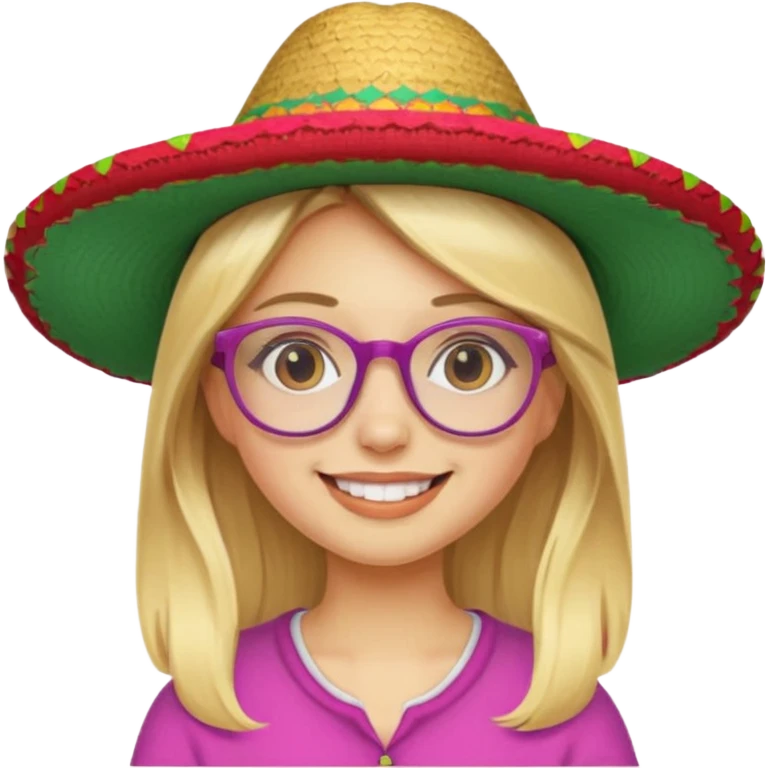 blonde girl with straight hair and glasses with a Mexican hat  emoji