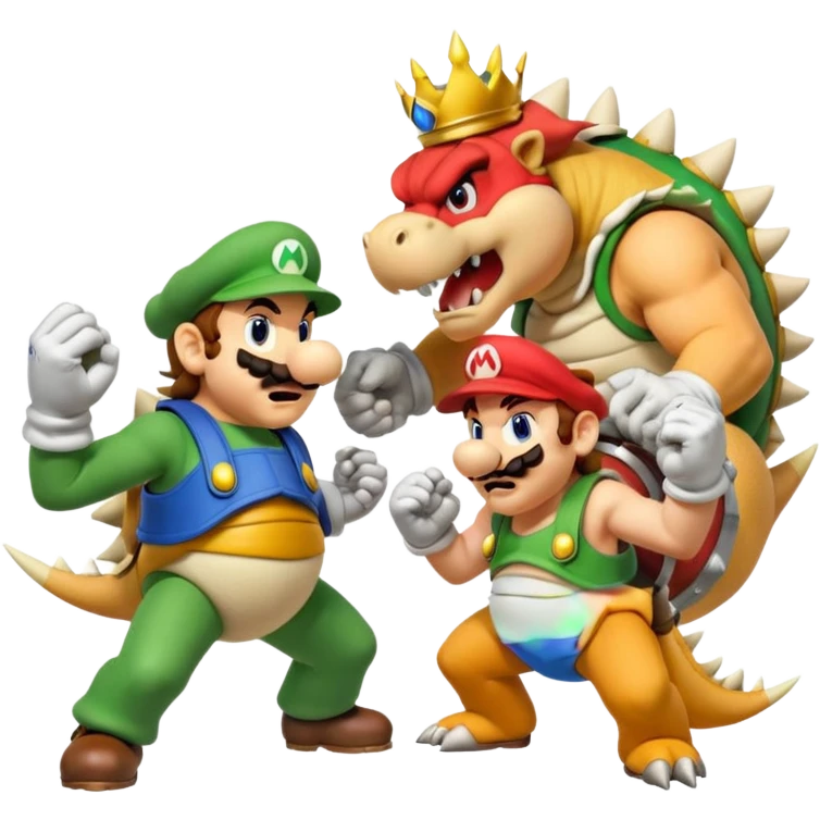 Mario and Luigi fitting bowser trying to save princess peach emoji