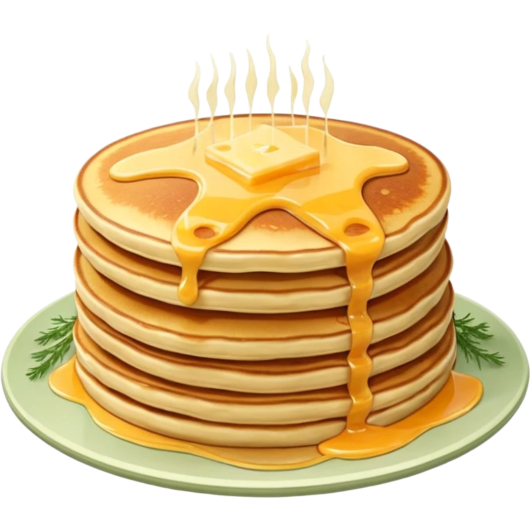 Fluffy stack of sunny pancakes with melted cheese and dill on top good quality emoji