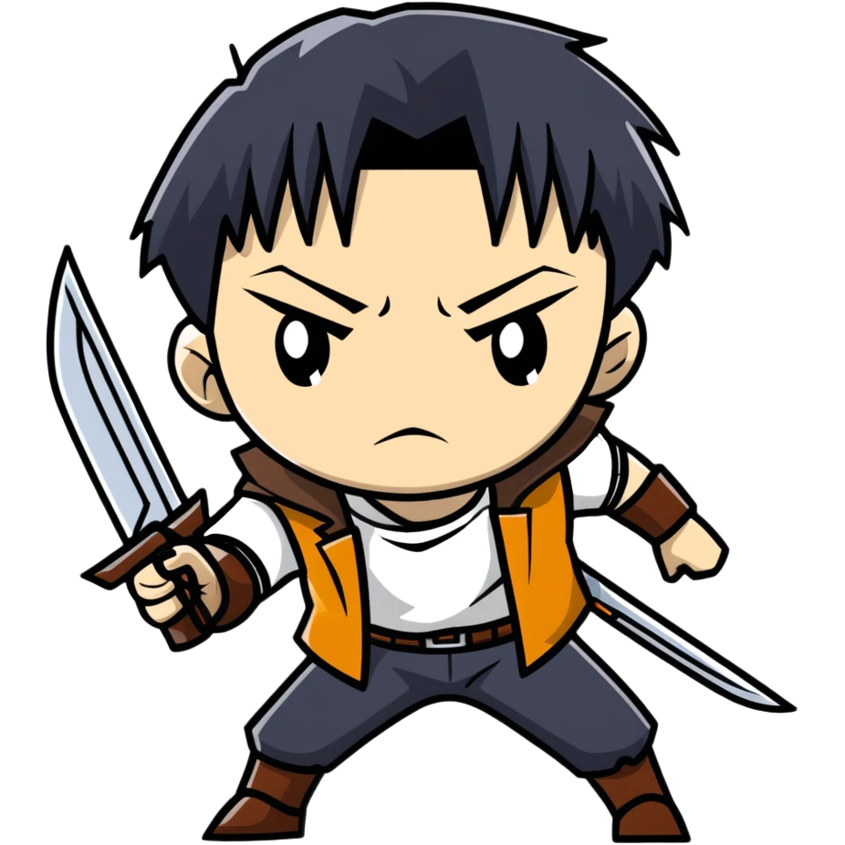 Levi Ackerman from Attack on Titan, with serious expression, wielding ODM gear emoji