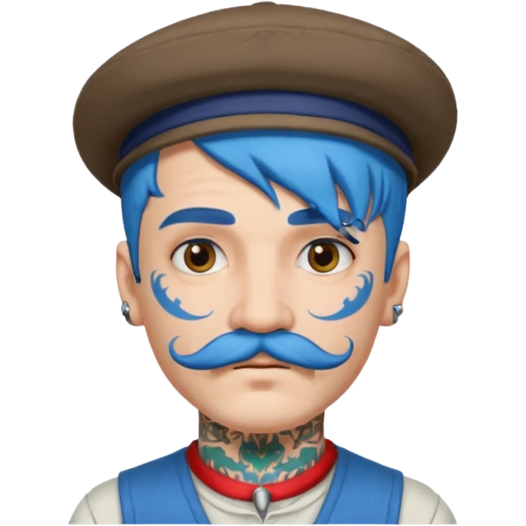 blue haired man and face tattoos and hat and mustache emoji