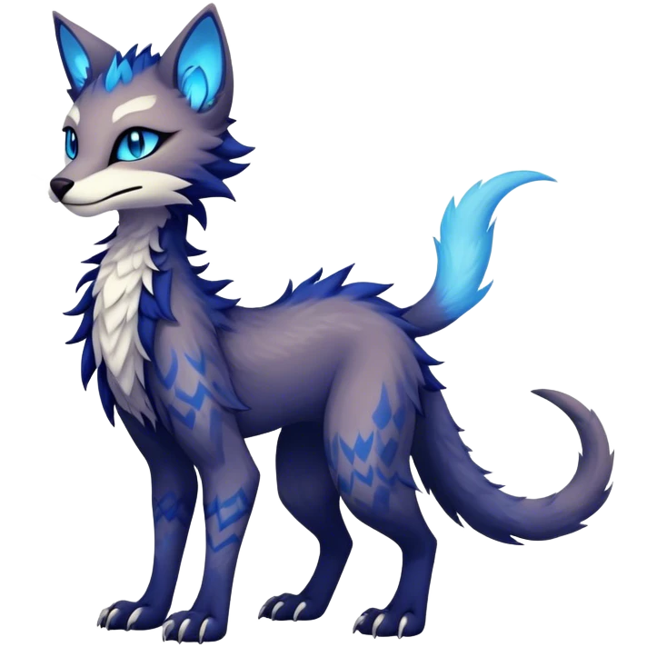 Kawaii dark edgy fantasy ethereal feline-vernid-sergal-fursona animal creature with a tufted tail full body with intricate markings  emoji