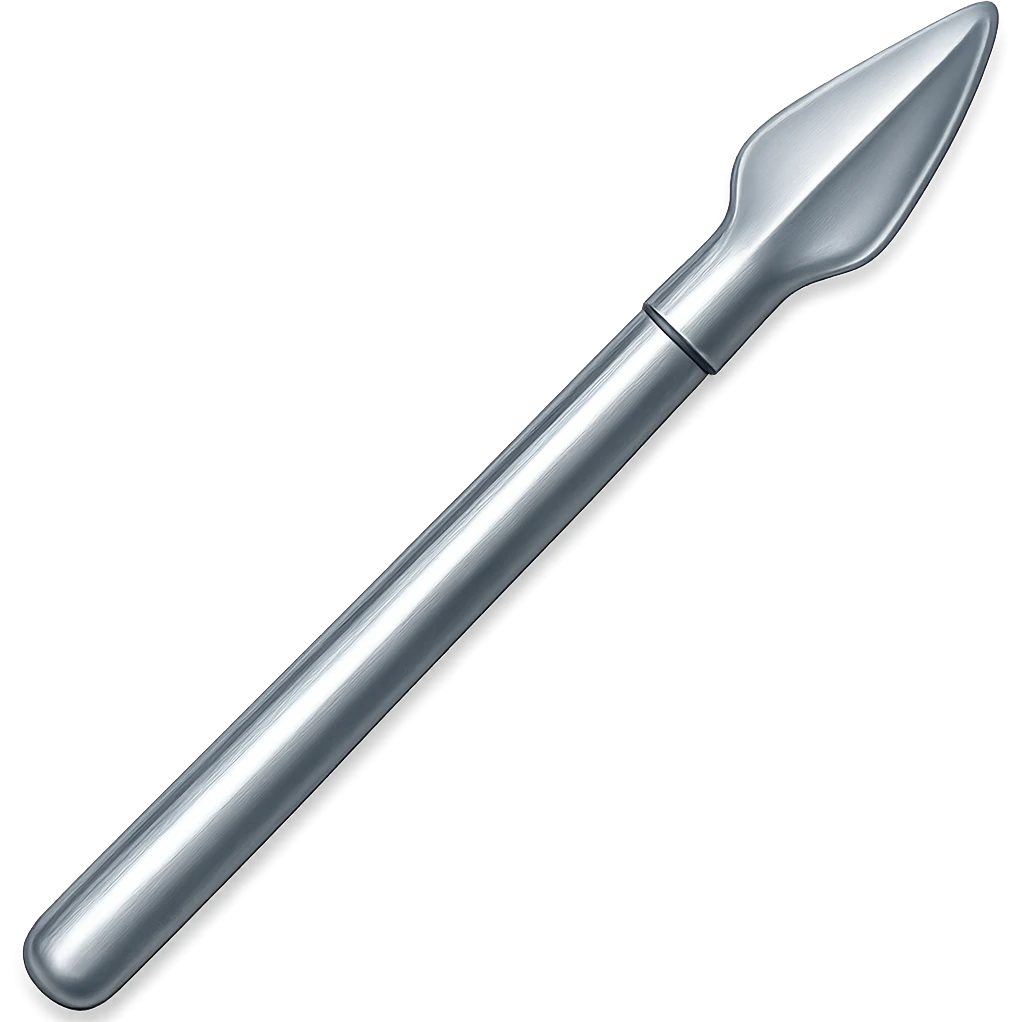 Recolor this iron spear to steel: make it slightly lighter, crisp, and shiny, keep the same shape, realistic metallic steel, emoji style, transparent background. emoji