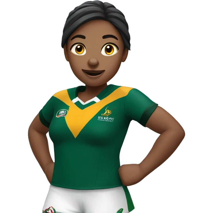 Girl wearing springbok rugby jersey cheering emoji
