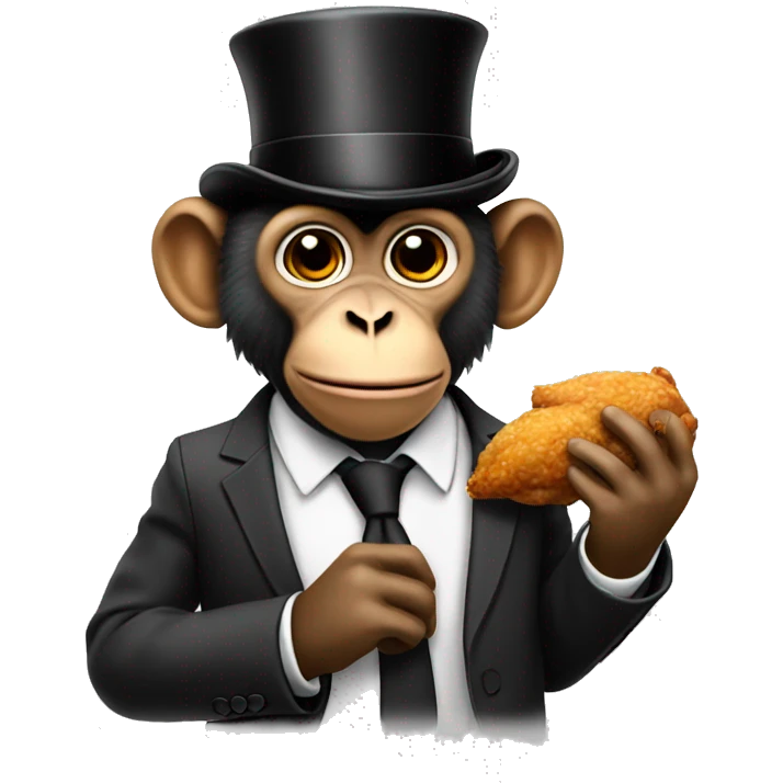 Monkey in a business suit with a top hat eating chicken  emoji
