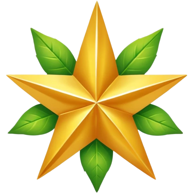 "A vibrant, golden five-pointed star emoji, with graceful green leaves subtly integrated into its points or wrapping around its base. The design should feel radiant and positive. Clean, vector-style, 32x32 pixel icon. Transparent background. Icon for achievement in health." emoji
