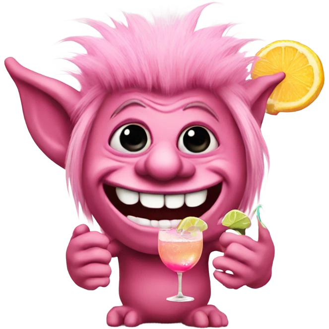 pink troll with cocktail emoji