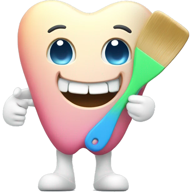 cute 3d render emoji of tooth holding art palette emoji