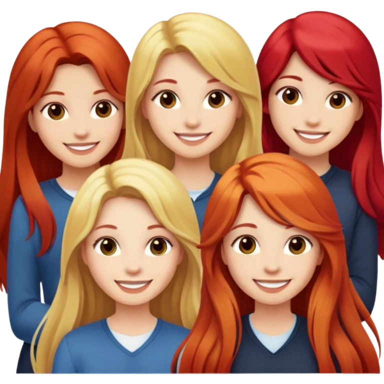 girls smiling with long blonde hair and red hair emoji