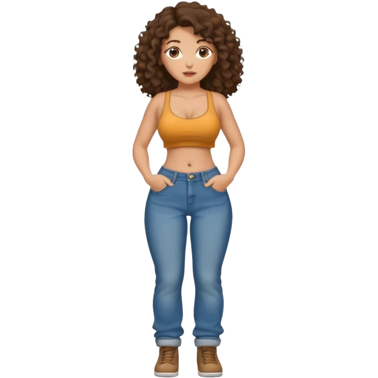Full length curly brunette with bid tits and sagging jeans watched from the front  emoji