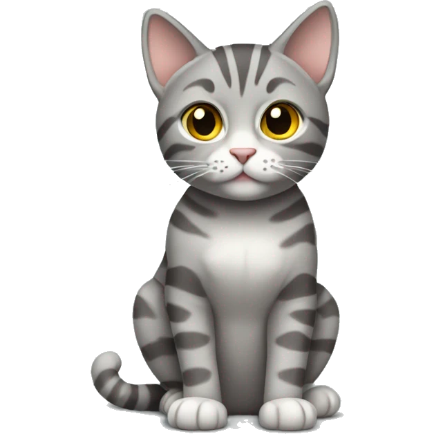 Grey tabby cat full body sitting emoji