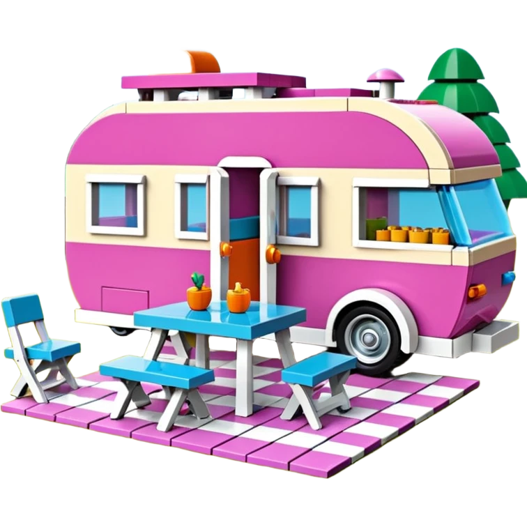 Jetson’s Ultra hotrod cute Lego Haunted Barbie dream house Caravan with picnic table and folding chairs on top  emoji