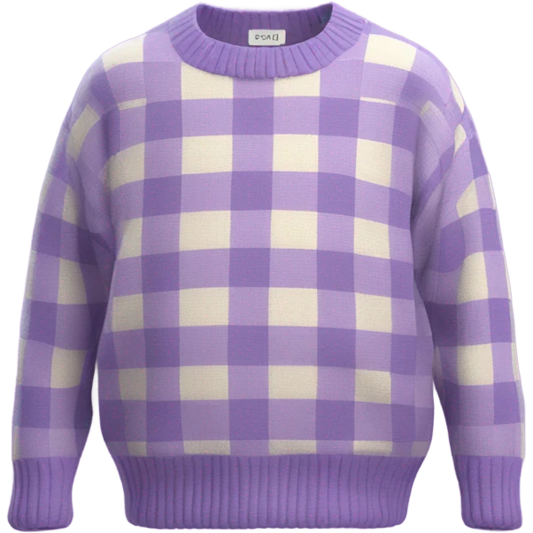 Sage and lilac checkered cropped oversize wool sweater, isolated emoji