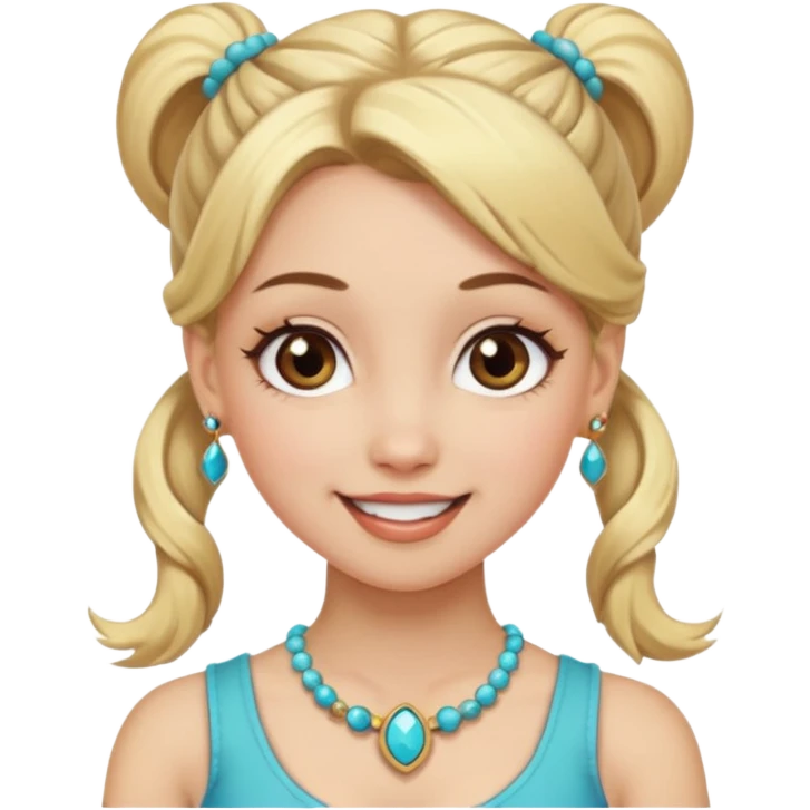 fancy blonde hair girl with ponytails brown makeup and jewellery emoji