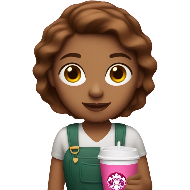 Bbriwn hair white Spanish girl holding a pink Starbucks cup emoji