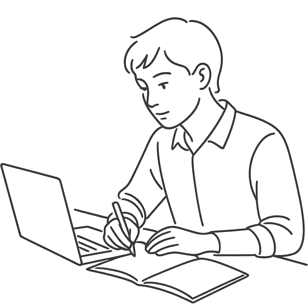 general style line art of a person working, clean lines, minimal shading emoji