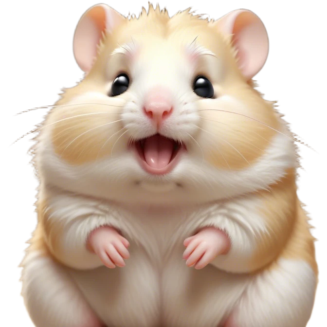 Cinematic Cute Yawning Cream Hamster Portrait Emoji, Head tilted slightly with a dramatic, wide-open yawn, showcasing a soft, pristine cream fur with tiny droopy ears, round dark eyes barely open in drowsy contentment, Simplified yet irresistibly adorable features, highly detailed, glowing with a soft, cozy glow, high shine, relaxed yet expressive, stylized with a touch of whimsy, bright and endearing, soft glowing outline, capturing the essence of a sleepy yet affectionate hamster, so drowsy it feels like it could stretch out of the screen and curl up for a nap! emoji