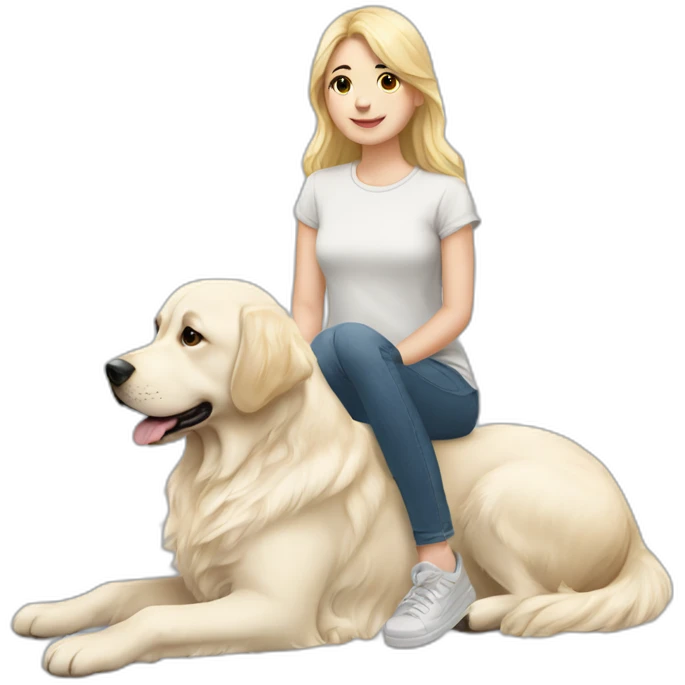 My girl sitting on a white golden retriver emoji
