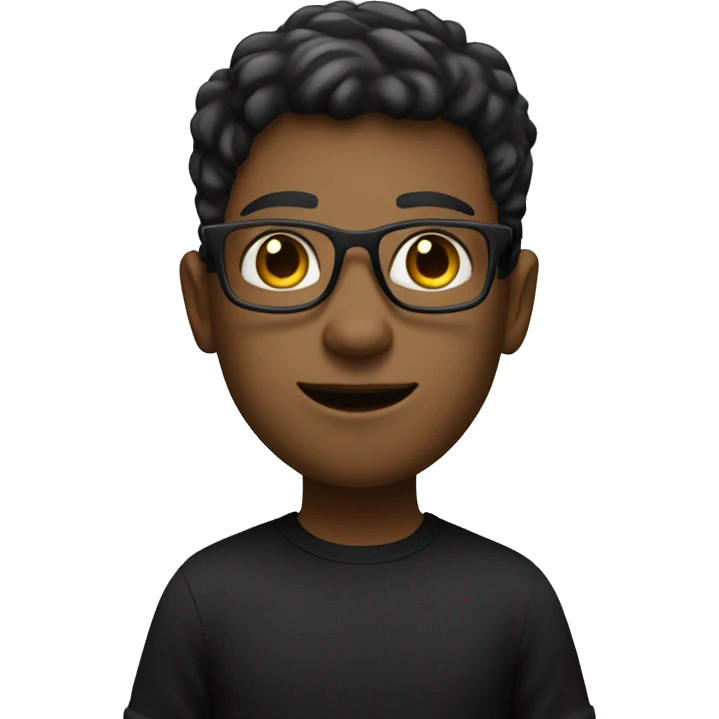 White boy with rectangle specs wearing black shirt and saying hi full body emoji