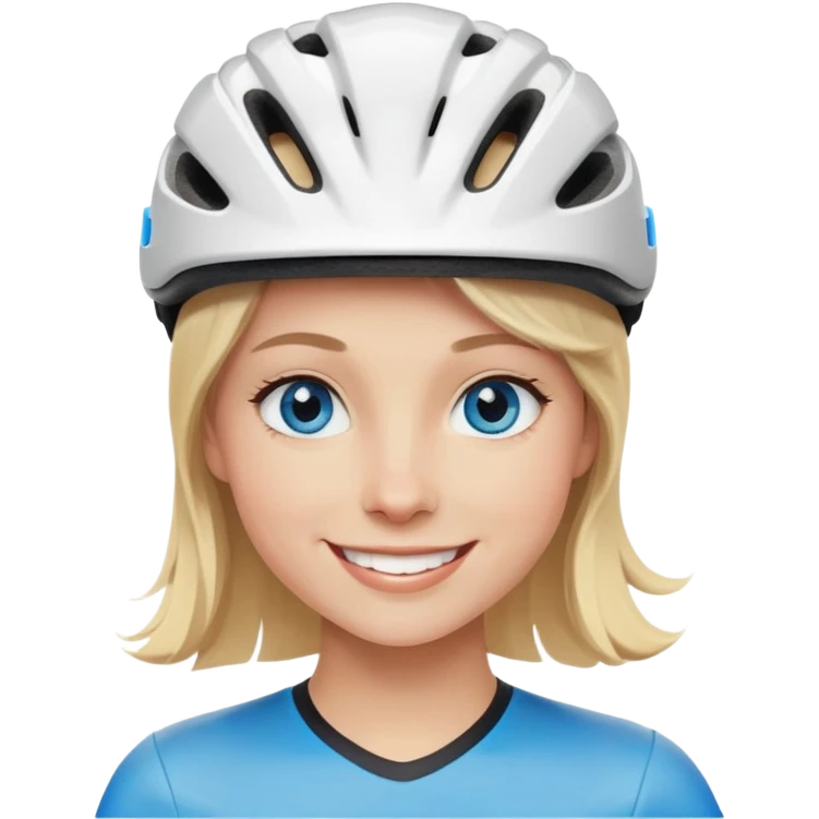 joven rubio con casco de bicicleta, ojos azules y feliz emoji